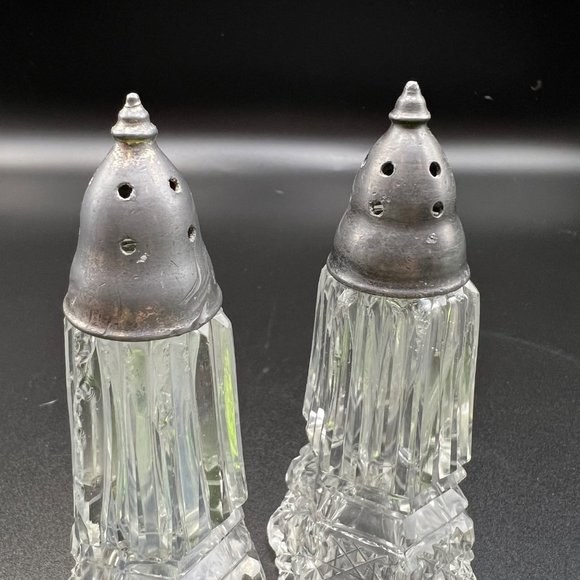Cut Glass Salt & Pepper Shaker Pewter Toppers - Picture 14 of 14